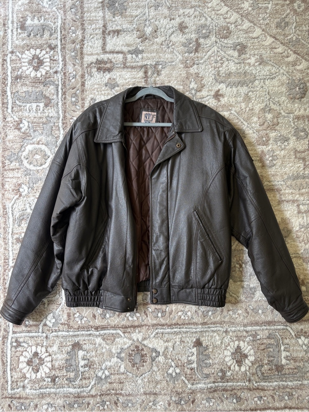 Vintage STO Genuine Leather Bomber Jacket Brown Oversized Quilted Lined